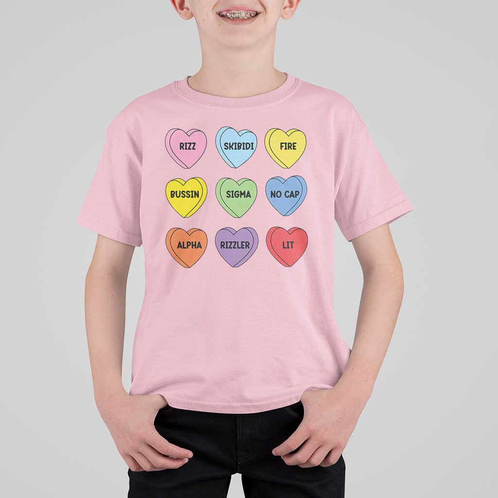Funny Skibidi Valentine's Day T Shirt For Kid Rizz No Cap Conversation Hearts Sigma