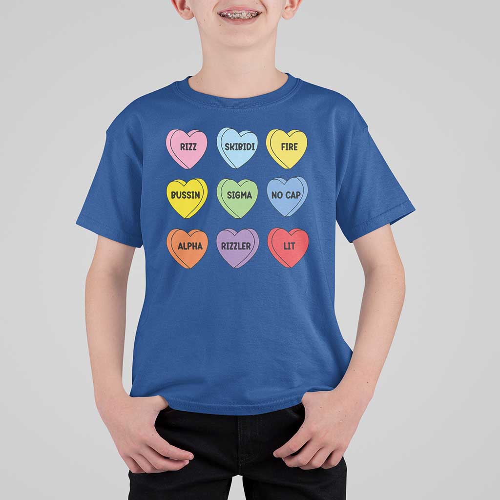 Funny Skibidi Valentine's Day T Shirt For Kid Rizz No Cap Conversation Hearts Sigma