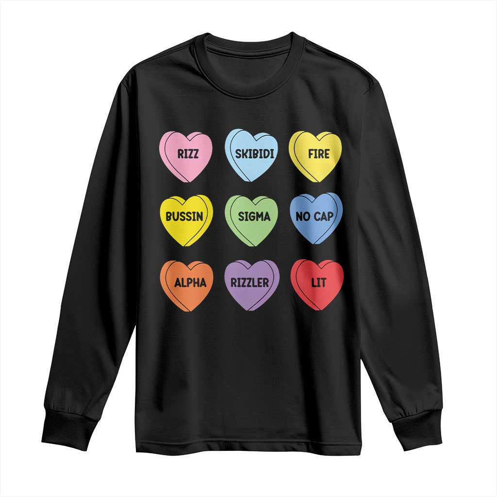 Funny Skibidi Valentine's Day Long Sleeve Shirt Rizz No Cap Conversation Hearts Sigma