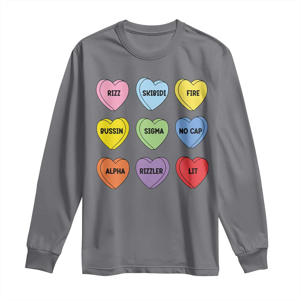 Funny Skibidi Valentine's Day Long Sleeve Shirt Rizz No Cap Conversation Hearts Sigma
