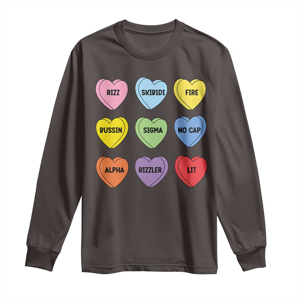 Funny Skibidi Valentine's Day Long Sleeve Shirt Rizz No Cap Conversation Hearts Sigma