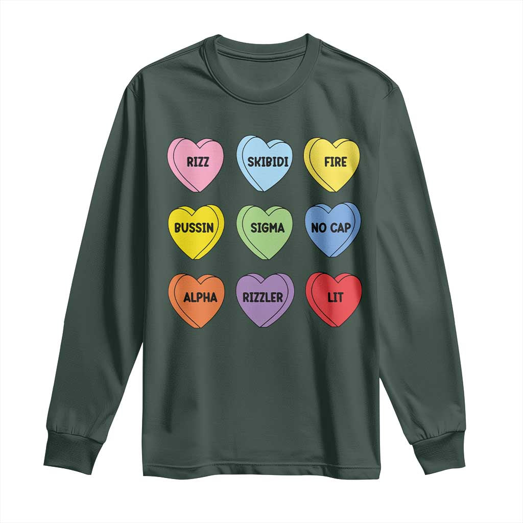 Funny Skibidi Valentine's Day Long Sleeve Shirt Rizz No Cap Conversation Hearts Sigma