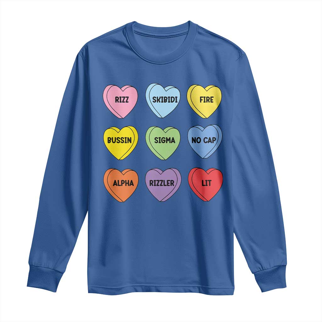 Funny Skibidi Valentine's Day Long Sleeve Shirt Rizz No Cap Conversation Hearts Sigma
