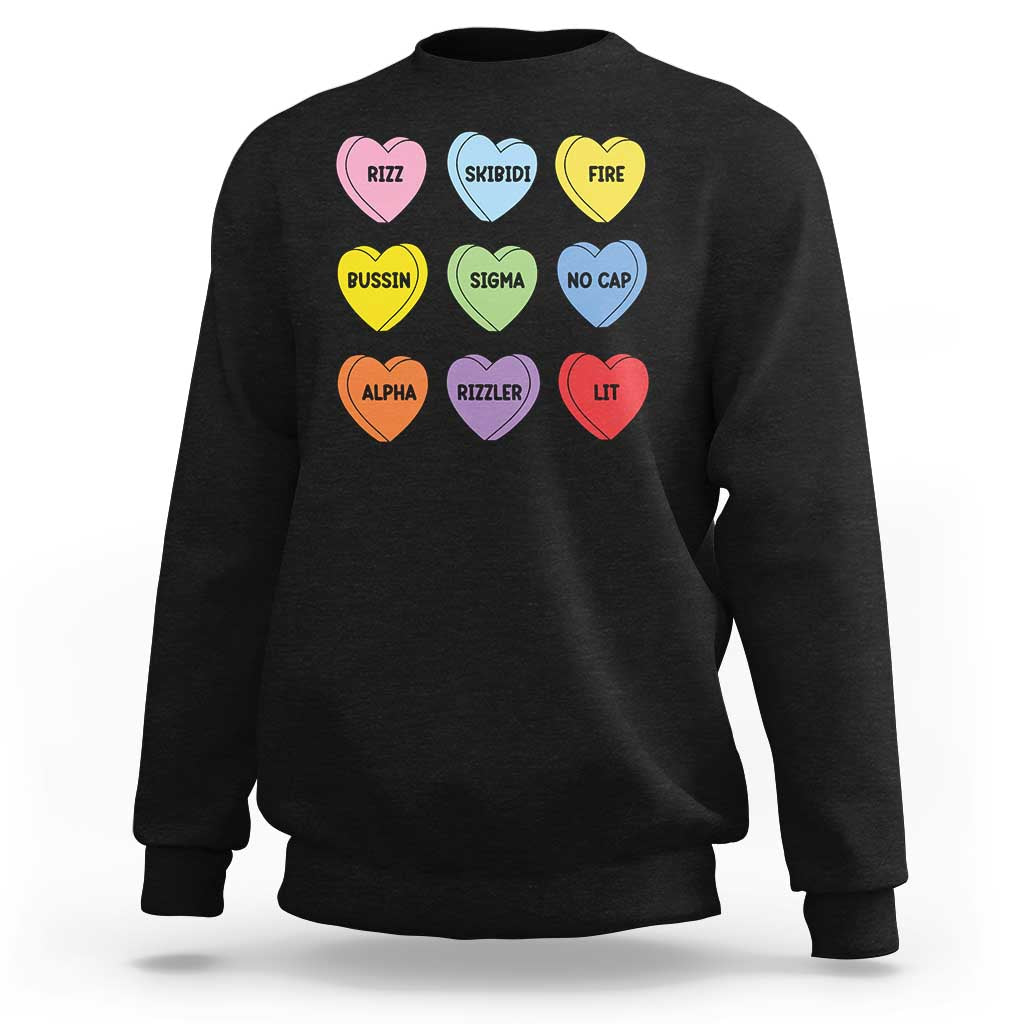 Funny Skibidi Valentine's Day Sweatshirt Rizz No Cap Conversation Hearts Sigma