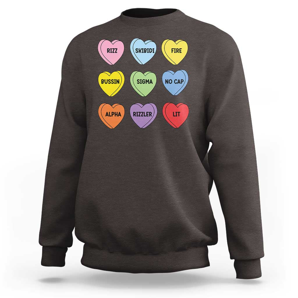 Funny Skibidi Valentine's Day Sweatshirt Rizz No Cap Conversation Hearts Sigma