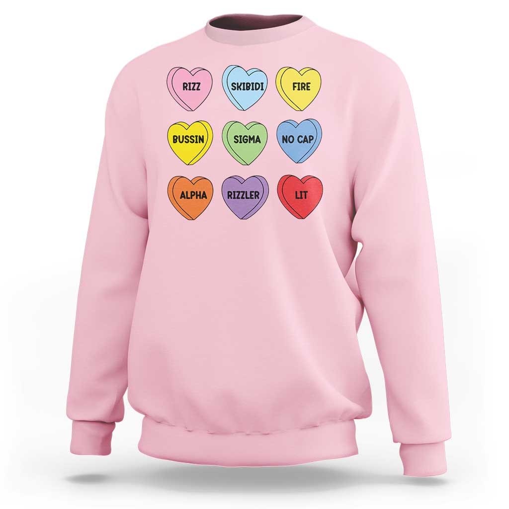 Funny Skibidi Valentine's Day Sweatshirt Rizz No Cap Conversation Hearts Sigma