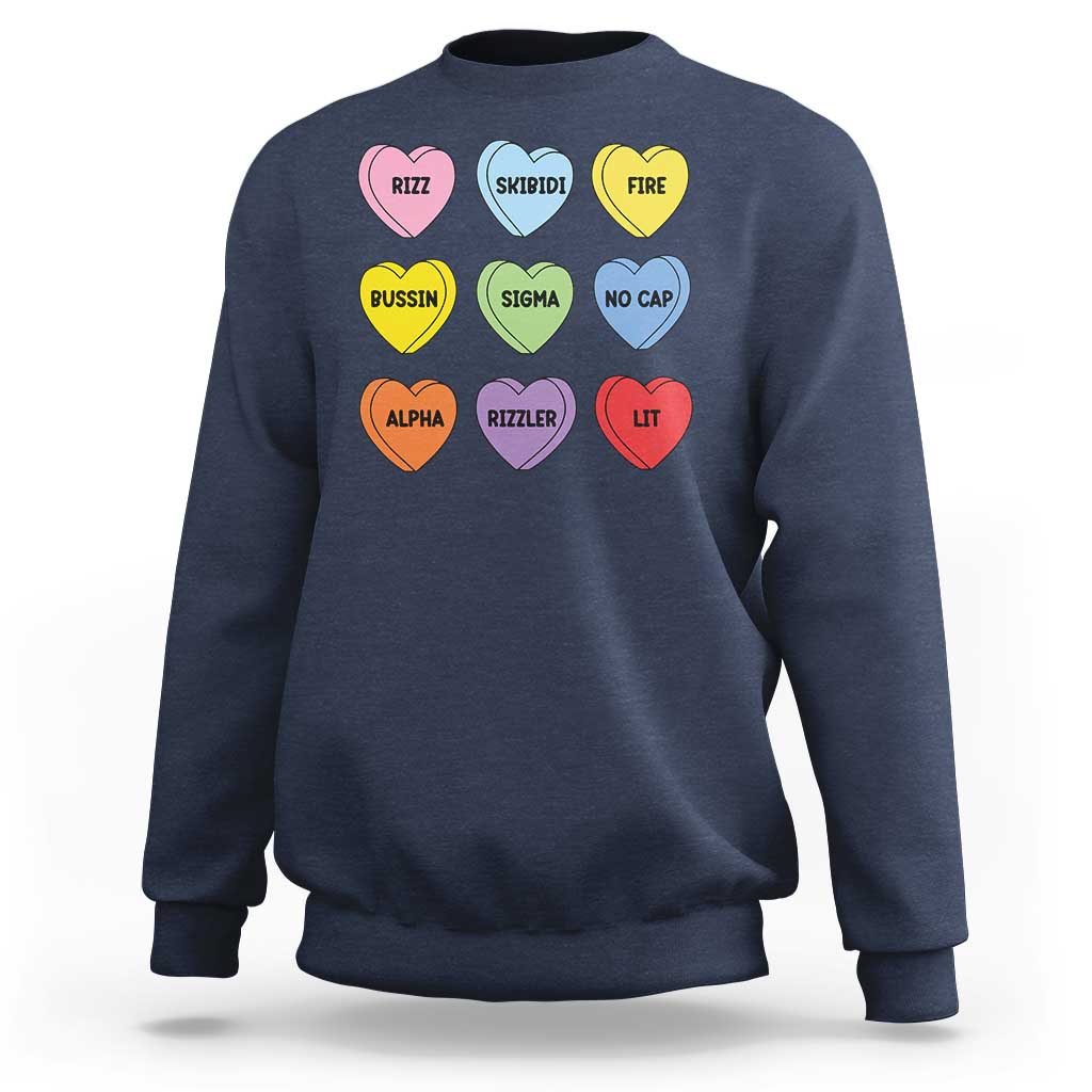 Funny Skibidi Valentine's Day Sweatshirt Rizz No Cap Conversation Hearts Sigma