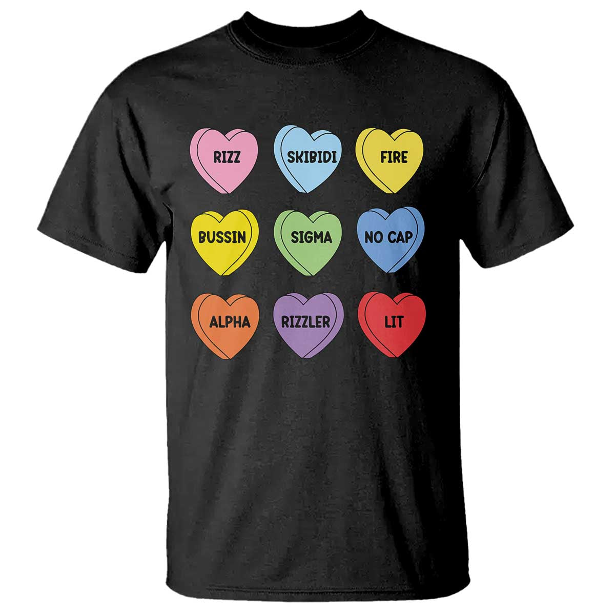 Funny Skibidi Valentine's Day T Shirt Rizz No Cap Conversation Hearts Sigma