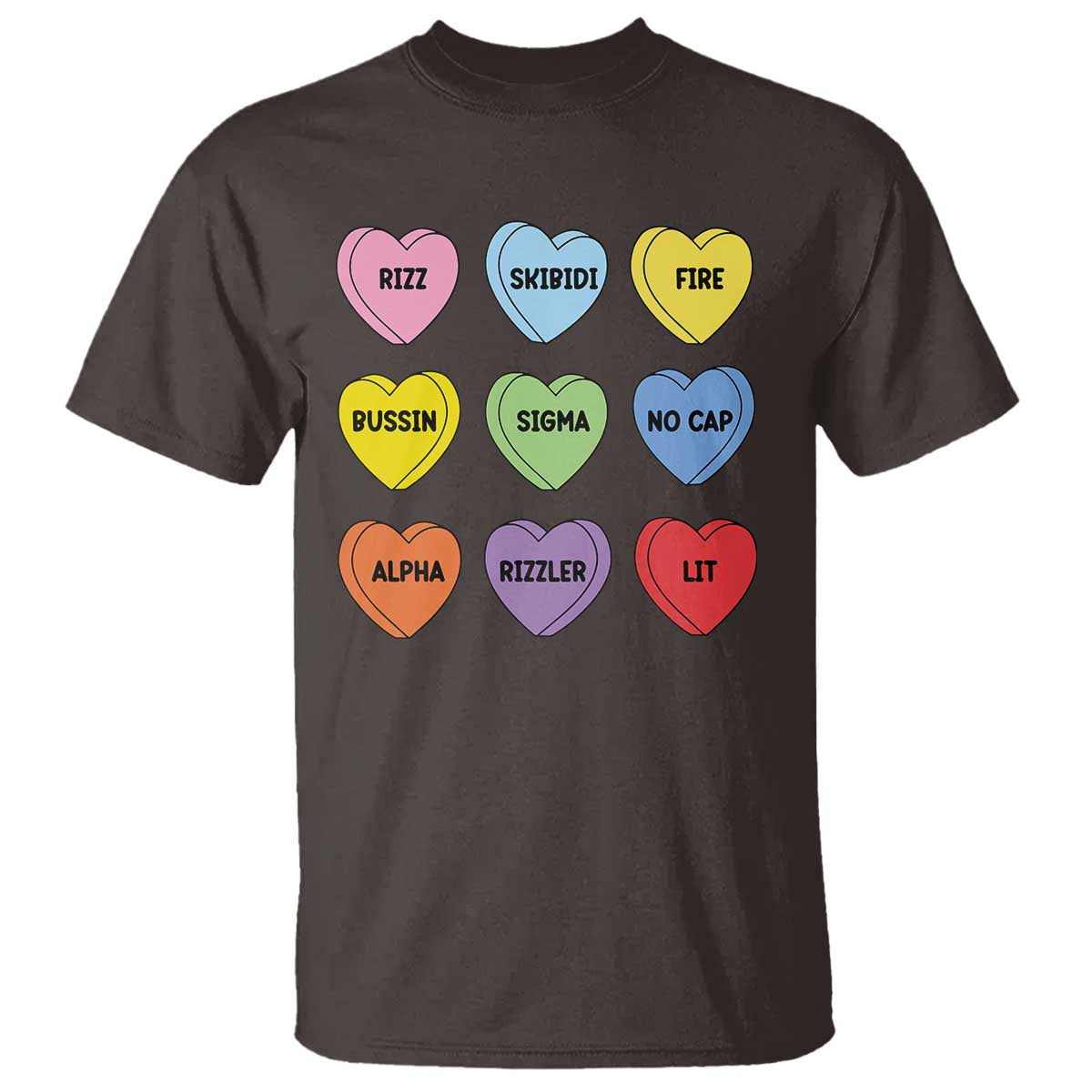 Funny Skibidi Valentine's Day T Shirt Rizz No Cap Conversation Hearts Sigma
