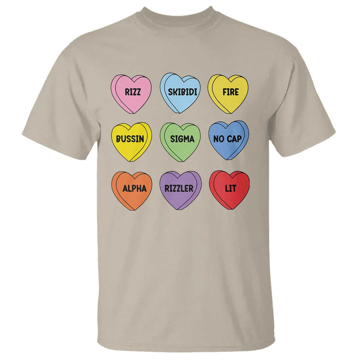 Funny Skibidi Valentine's Day T Shirt Rizz No Cap Conversation Hearts Sigma