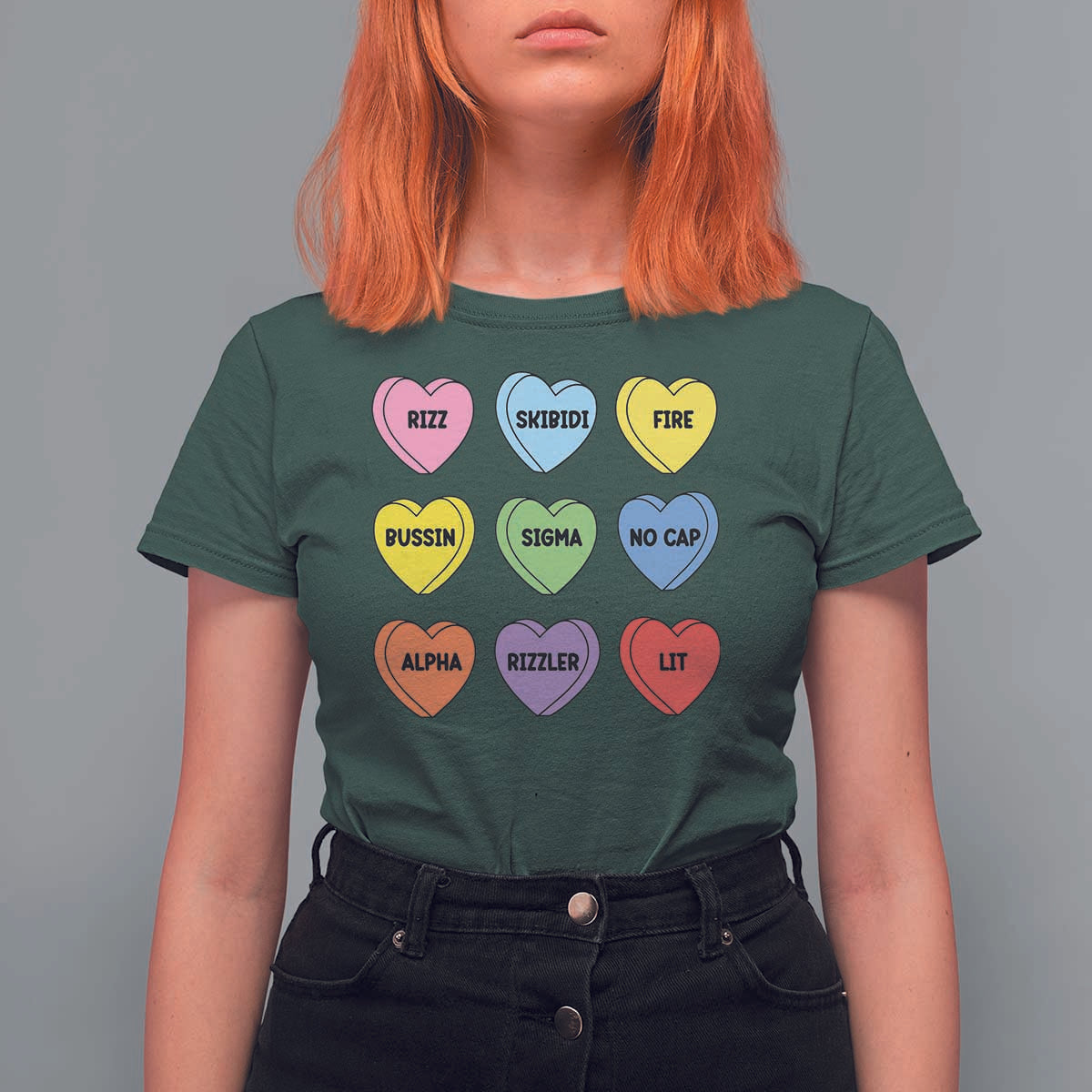 Funny Skibidi Valentine's Day T Shirt For Women Rizz No Cap Conversation Hearts Sigma