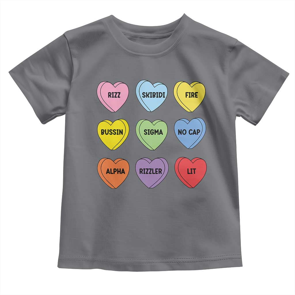 Funny Skibidi Valentine's Day Toddler T Shirt Rizz No Cap Conversation Hearts Sigma
