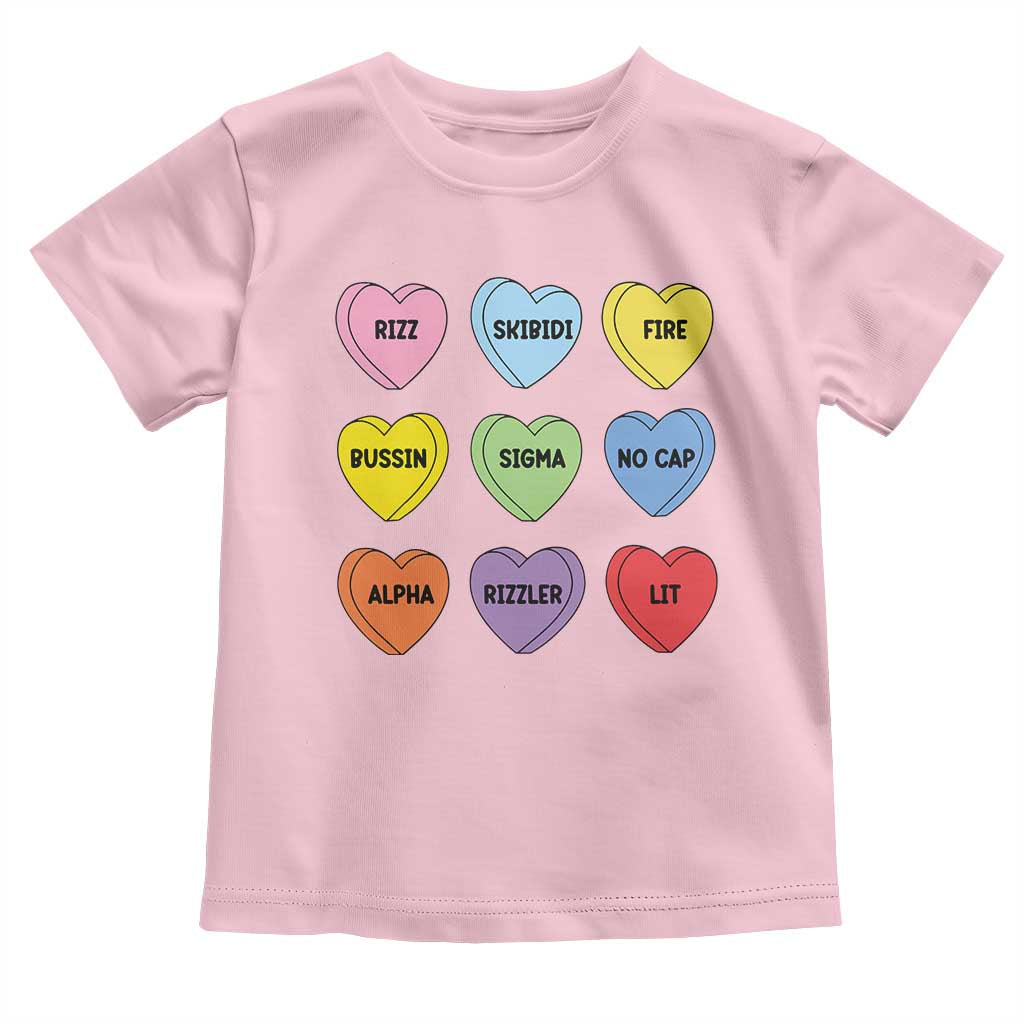 Funny Skibidi Valentine's Day Toddler T Shirt Rizz No Cap Conversation Hearts Sigma
