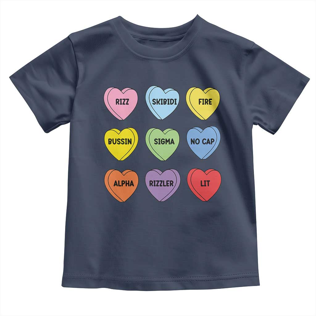 Funny Skibidi Valentine's Day Toddler T Shirt Rizz No Cap Conversation Hearts Sigma