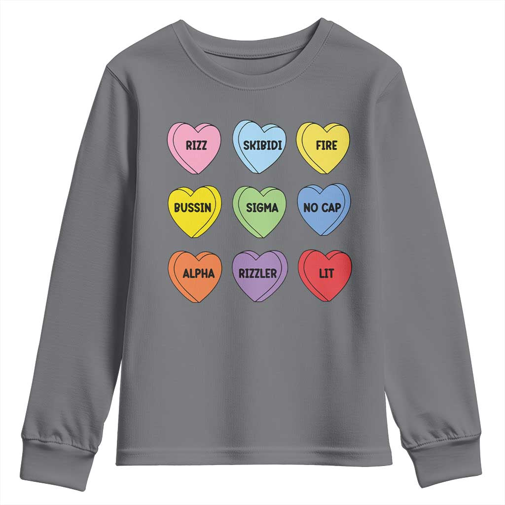 Funny Skibidi Valentine's Day Youth Sweatshirt Rizz No Cap Conversation Hearts Sigma