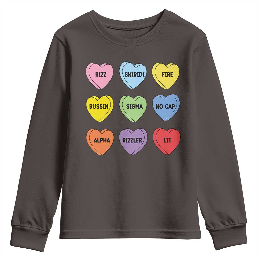 Funny Skibidi Valentine's Day Youth Sweatshirt Rizz No Cap Conversation Hearts Sigma