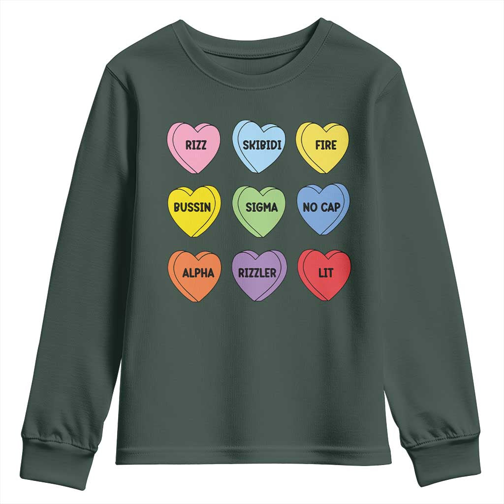 Funny Skibidi Valentine's Day Youth Sweatshirt Rizz No Cap Conversation Hearts Sigma