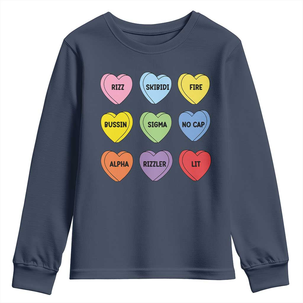 Funny Skibidi Valentine's Day Youth Sweatshirt Rizz No Cap Conversation Hearts Sigma