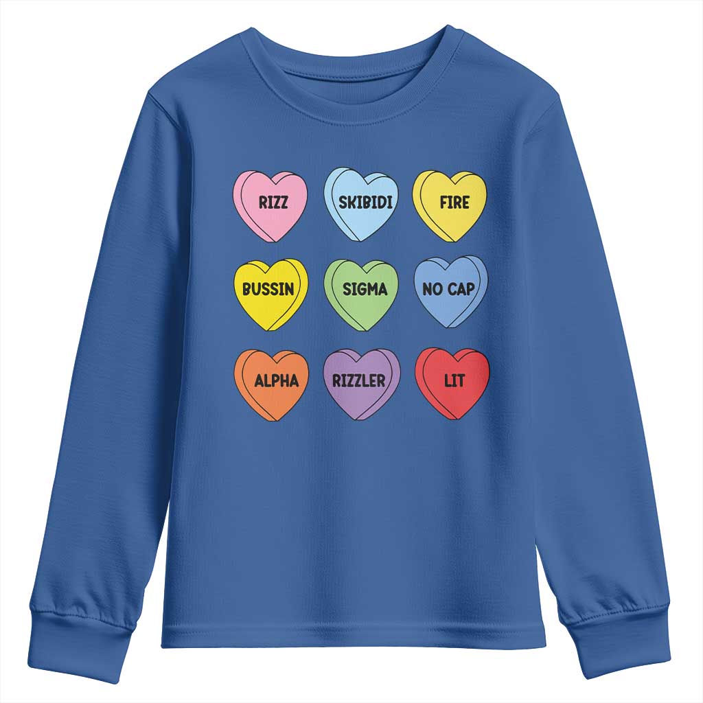 Funny Skibidi Valentine's Day Youth Sweatshirt Rizz No Cap Conversation Hearts Sigma