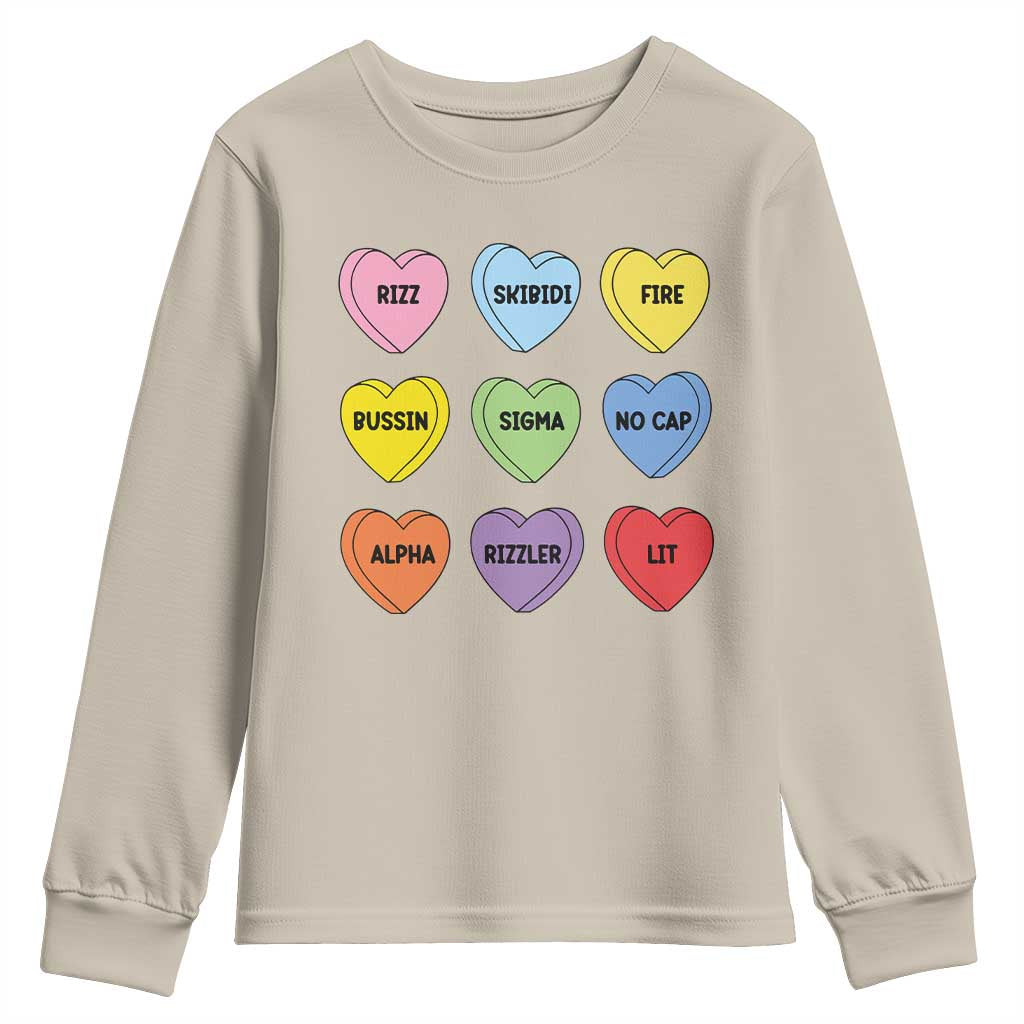 Funny Skibidi Valentine's Day Youth Sweatshirt Rizz No Cap Conversation Hearts Sigma