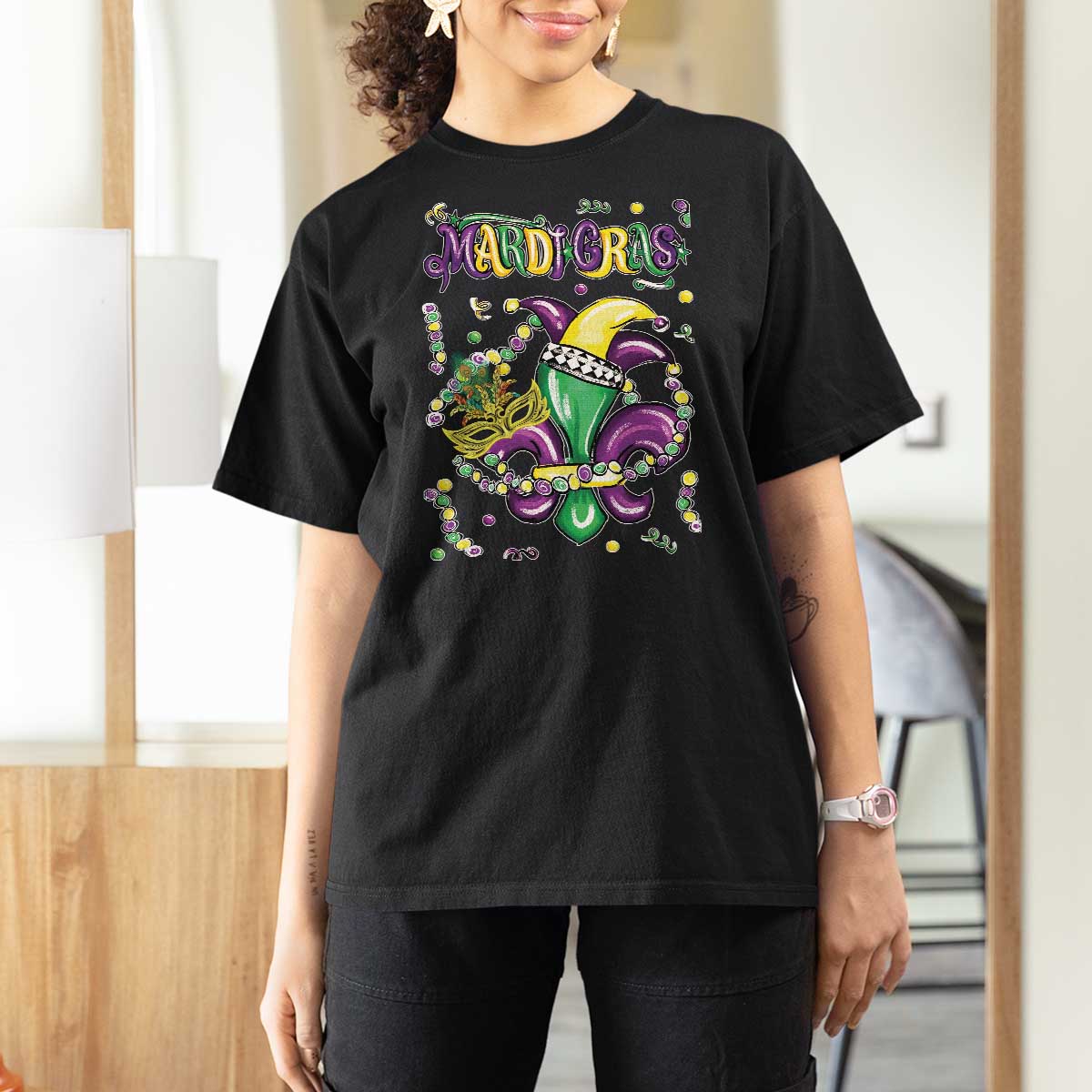 Mardi Gras T Shirt For Women Fleur de Lis Carnival Fat Tuesday