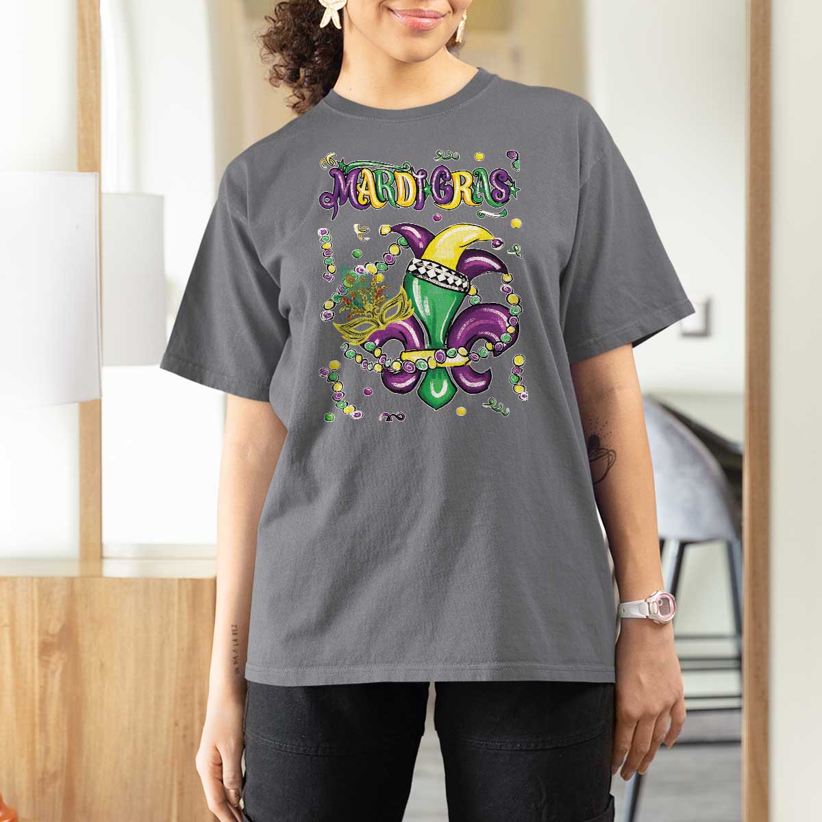 Mardi Gras T Shirt For Women Fleur de Lis Carnival Fat Tuesday