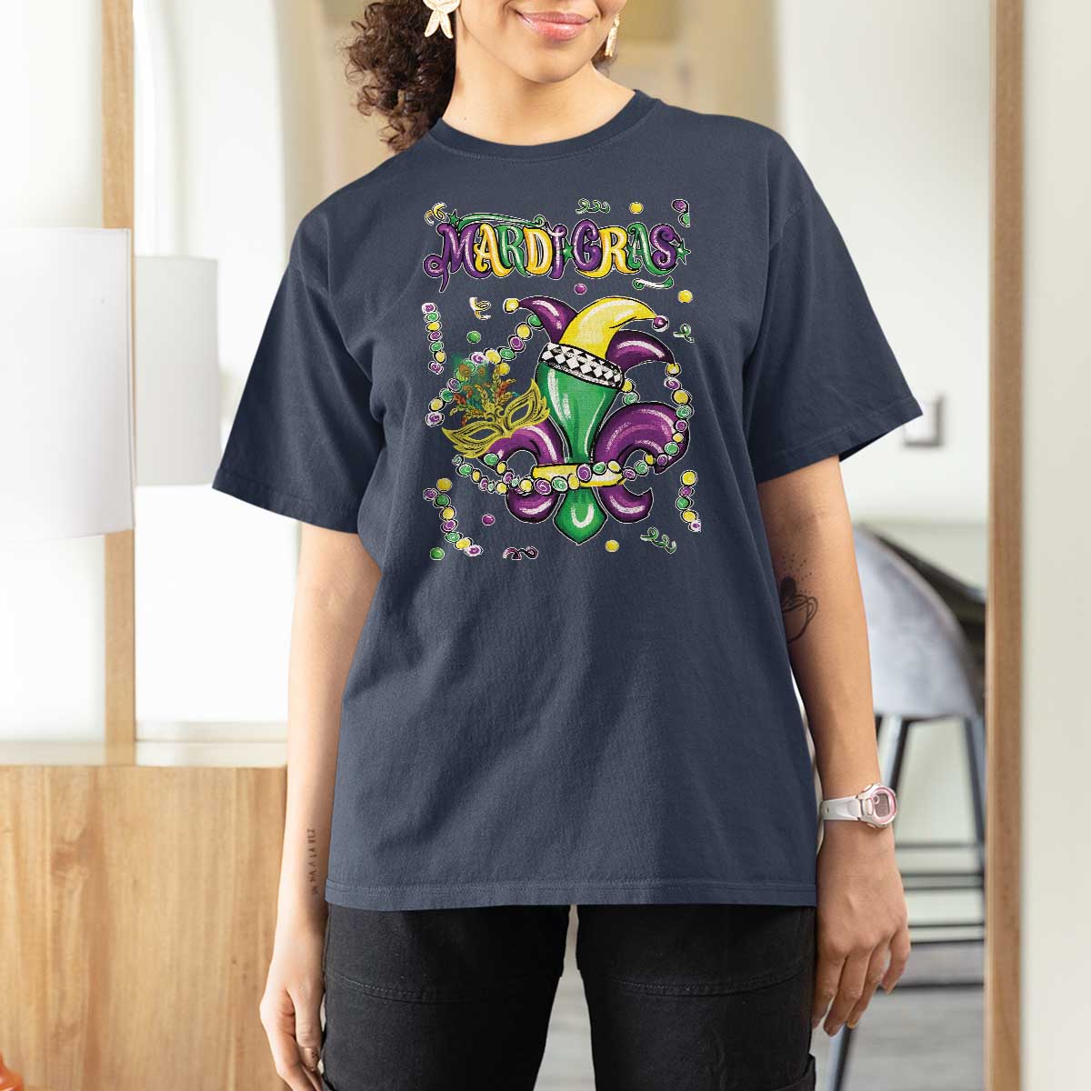 Mardi Gras T Shirt For Women Fleur de Lis Carnival Fat Tuesday