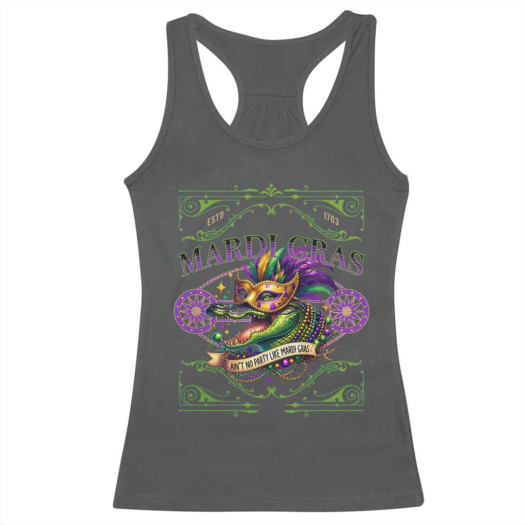 Mardi Gras Crocodile Racerback Tank Top Mardigator Alligator Costume Carnival Ain't No Party Like Mardi Gras