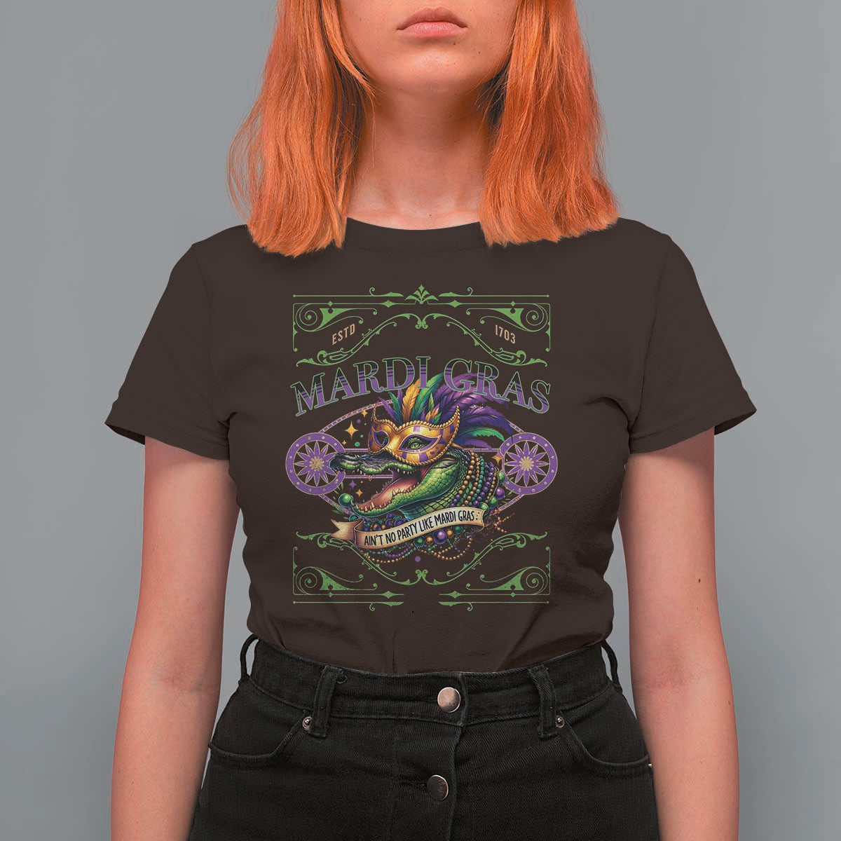 Mardi Gras Crocodile T Shirt For Women Mardigator Alligator Costume Carnival Ain't No Party Like Mardi Gras