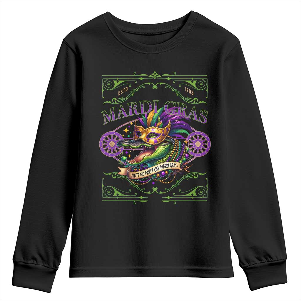 Mardi Gras Crocodile Youth Sweatshirt Mardigator Alligator Costume Carnival Ain't No Party Like Mardi Gras