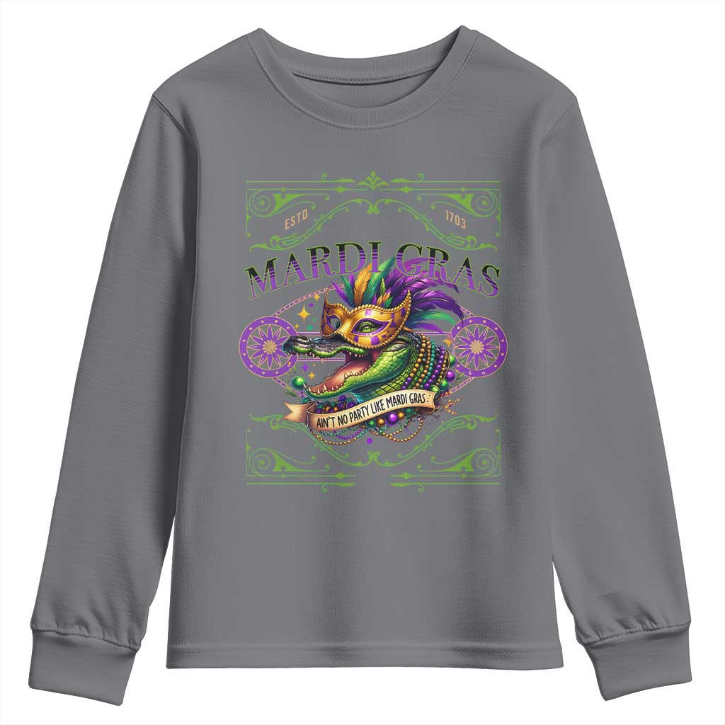 Mardi Gras Crocodile Youth Sweatshirt Mardigator Alligator Costume Carnival Ain't No Party Like Mardi Gras