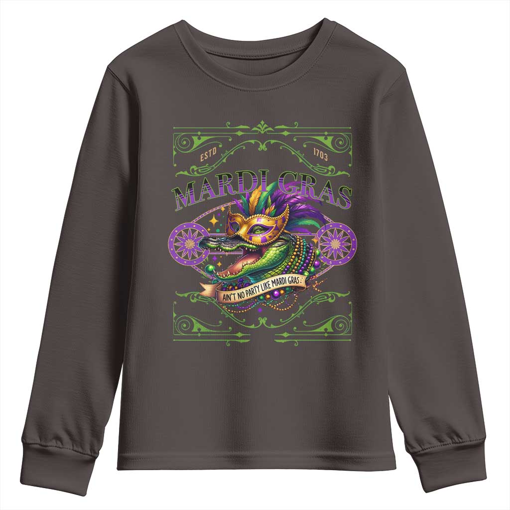 Mardi Gras Crocodile Youth Sweatshirt Mardigator Alligator Costume Carnival Ain't No Party Like Mardi Gras