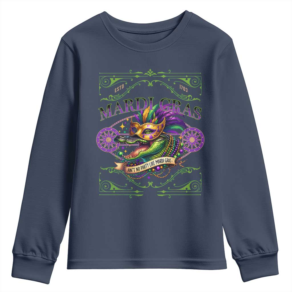 Mardi Gras Crocodile Youth Sweatshirt Mardigator Alligator Costume Carnival Ain't No Party Like Mardi Gras