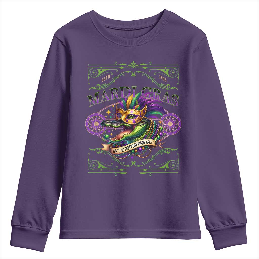 Mardi Gras Crocodile Youth Sweatshirt Mardigator Alligator Costume Carnival Ain't No Party Like Mardi Gras