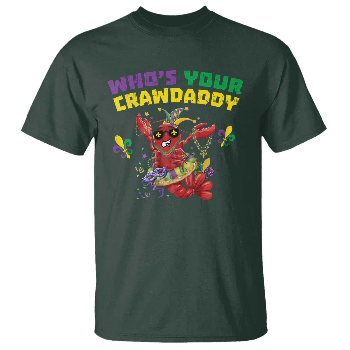 Mardi Gras Crawfish T Shirt Whos Your Crawdaddy Jester Beads
