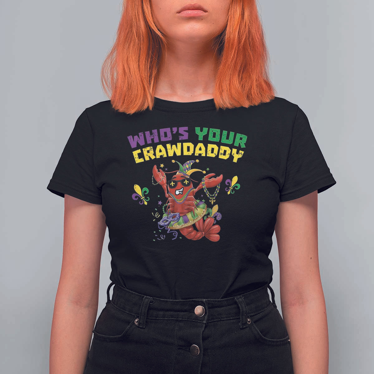 Mardi Gras Crawfish T Shirt For Women Whos Your Crawdaddy Jester Beads