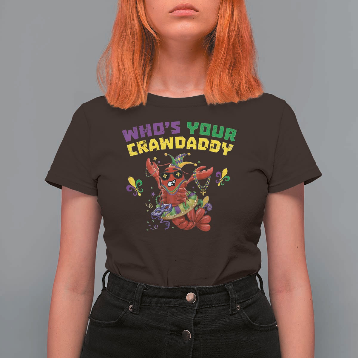 Mardi Gras Crawfish T Shirt For Women Whos Your Crawdaddy Jester Beads
