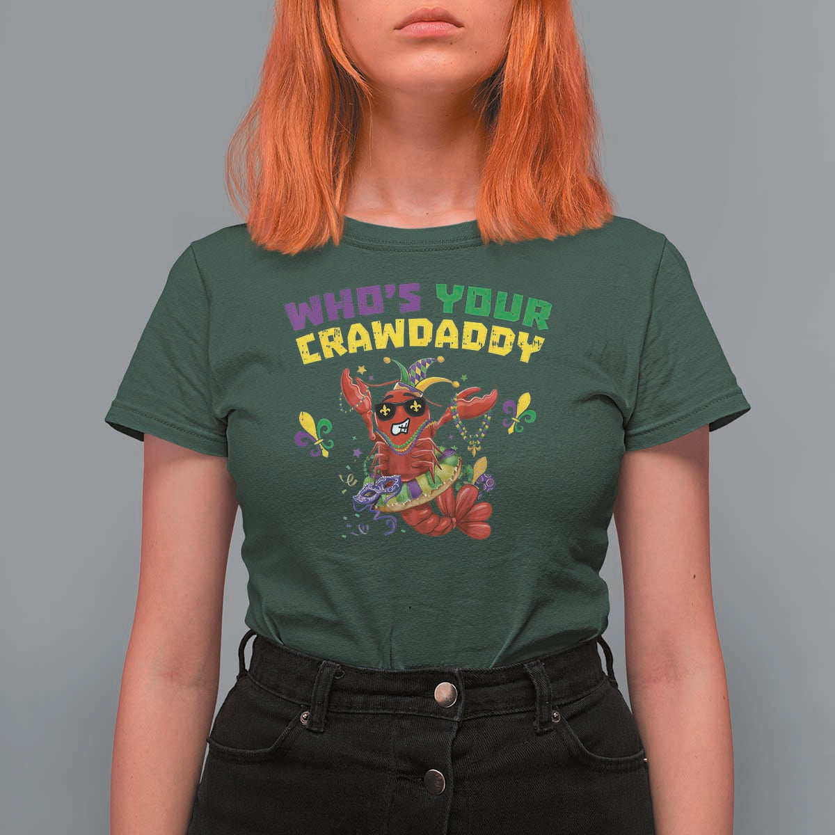 Mardi Gras Crawfish T Shirt For Women Whos Your Crawdaddy Jester Beads