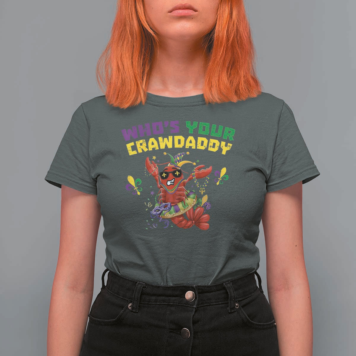 Mardi Gras Crawfish T Shirt For Women Whos Your Crawdaddy Jester Beads