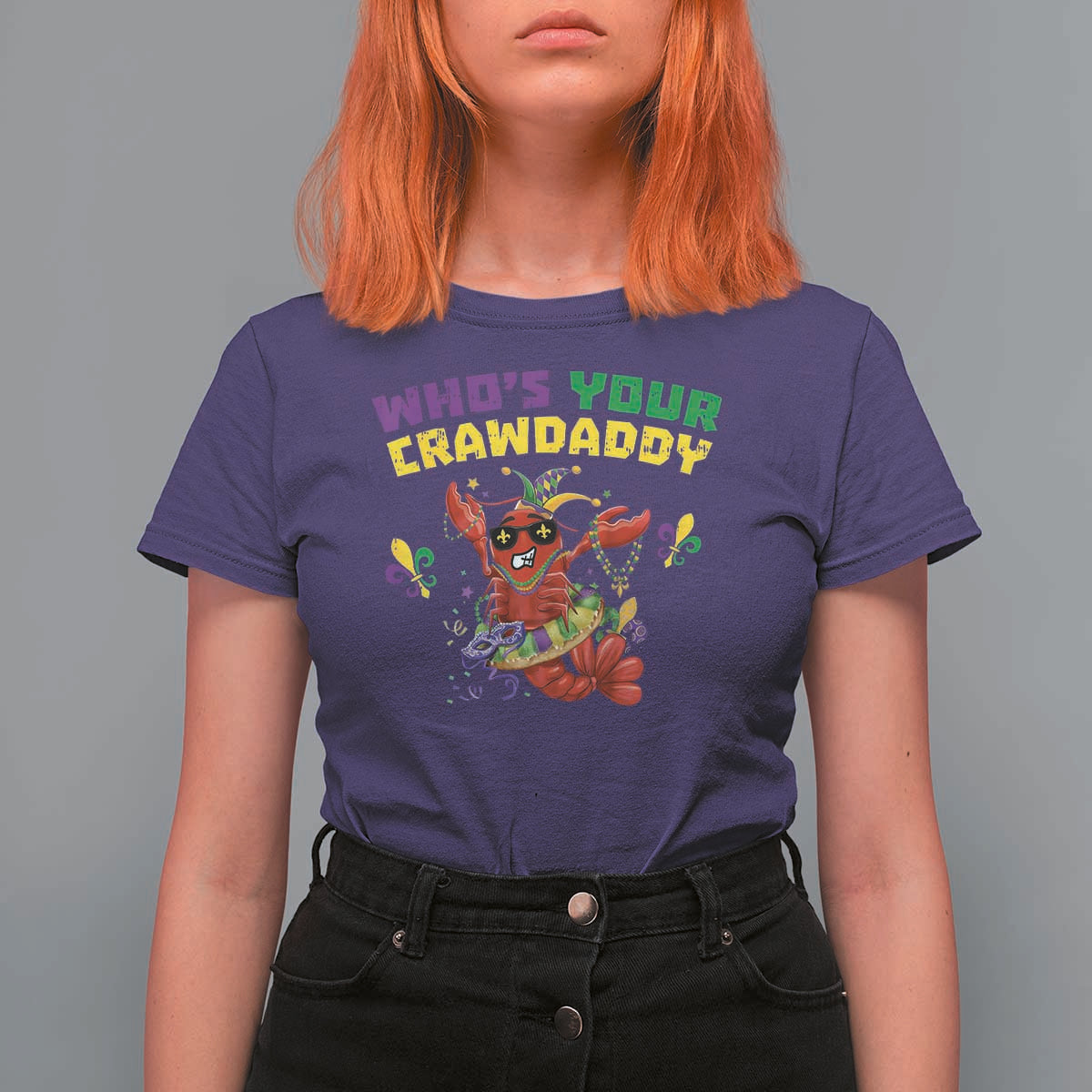 Mardi Gras Crawfish T Shirt For Women Whos Your Crawdaddy Jester Beads