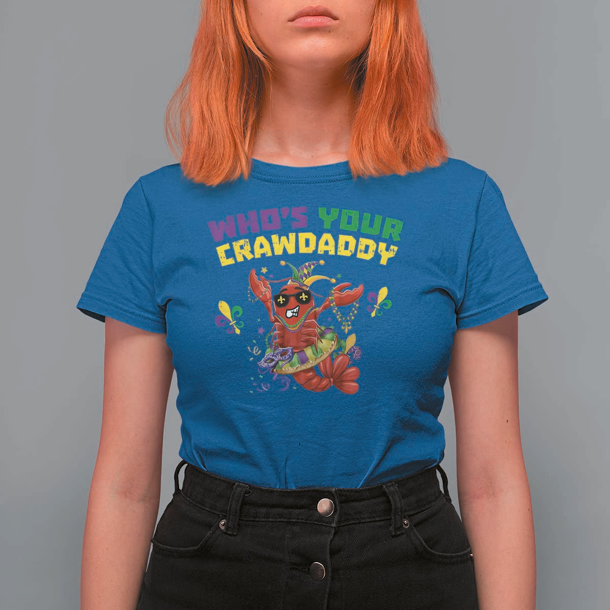 Mardi Gras Crawfish T Shirt For Women Whos Your Crawdaddy Jester Beads