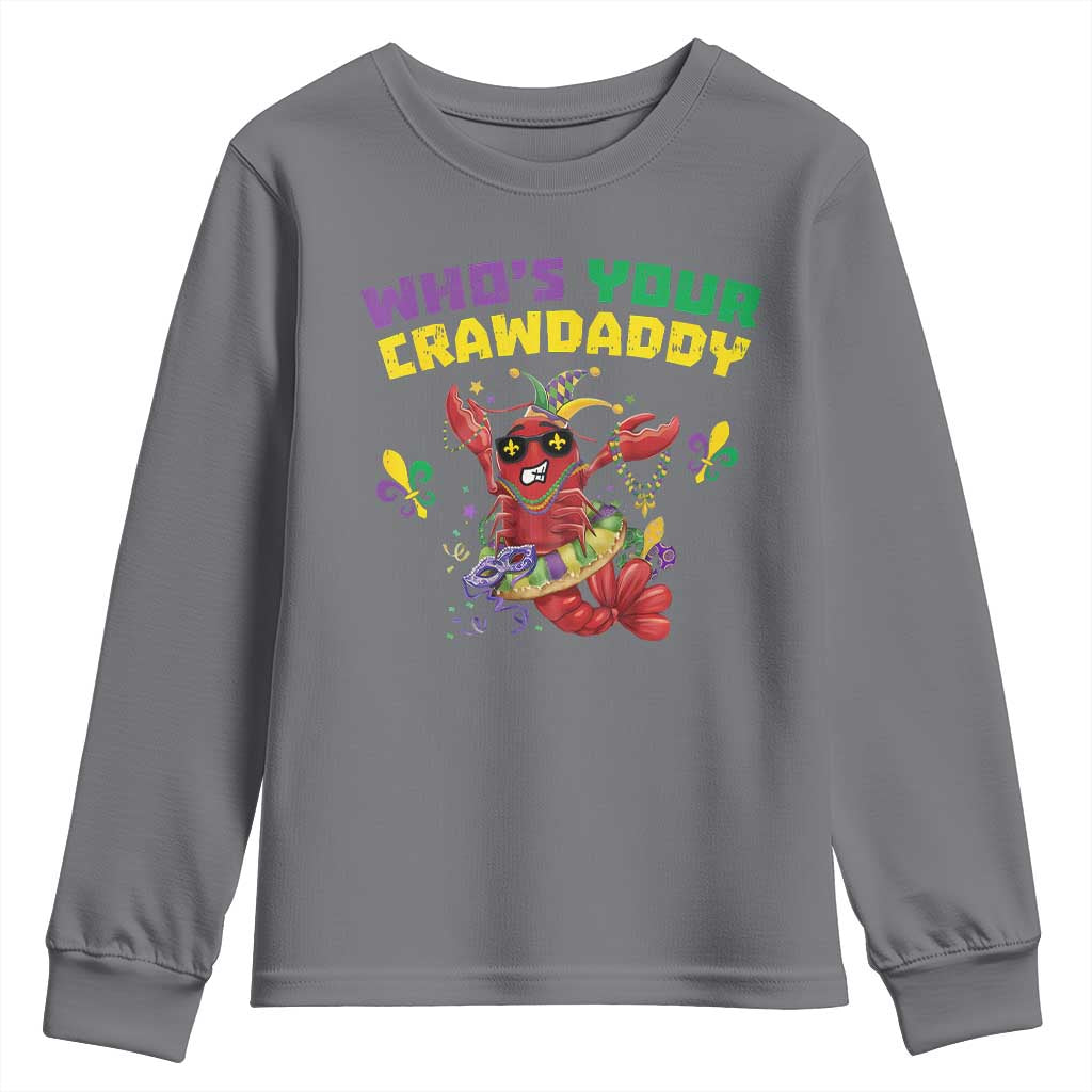 Mardi Gras Crawfish Youth Sweatshirt Whos Your Crawdaddy Jester Beads