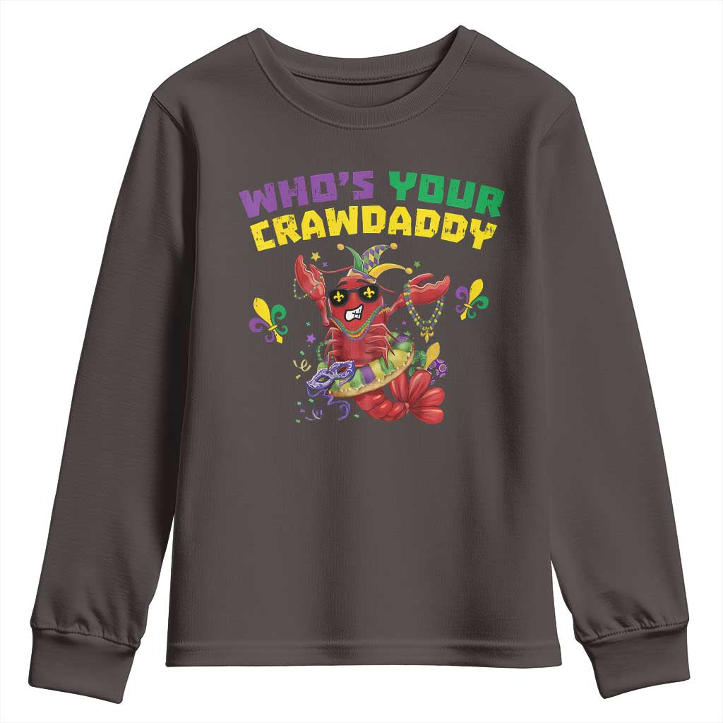 Mardi Gras Crawfish Youth Sweatshirt Whos Your Crawdaddy Jester Beads