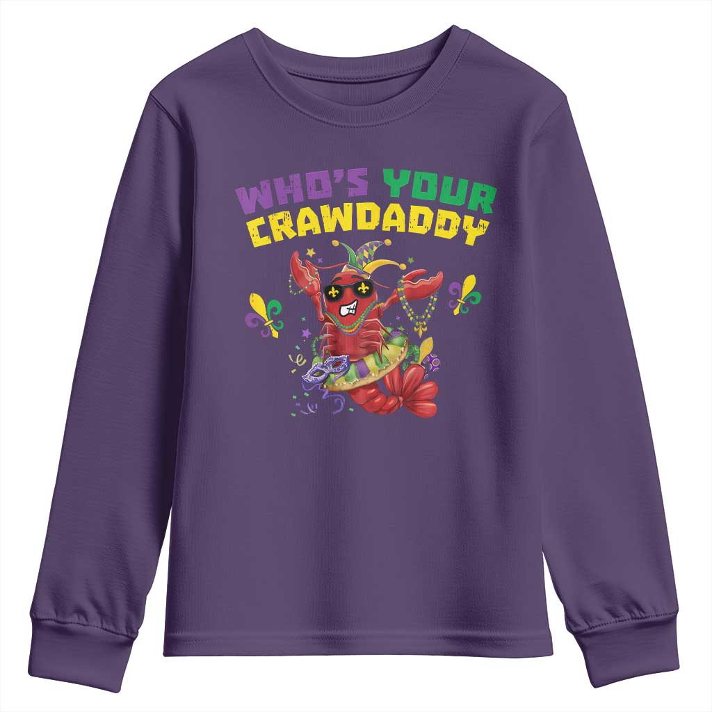 Mardi Gras Crawfish Youth Sweatshirt Whos Your Crawdaddy Jester Beads