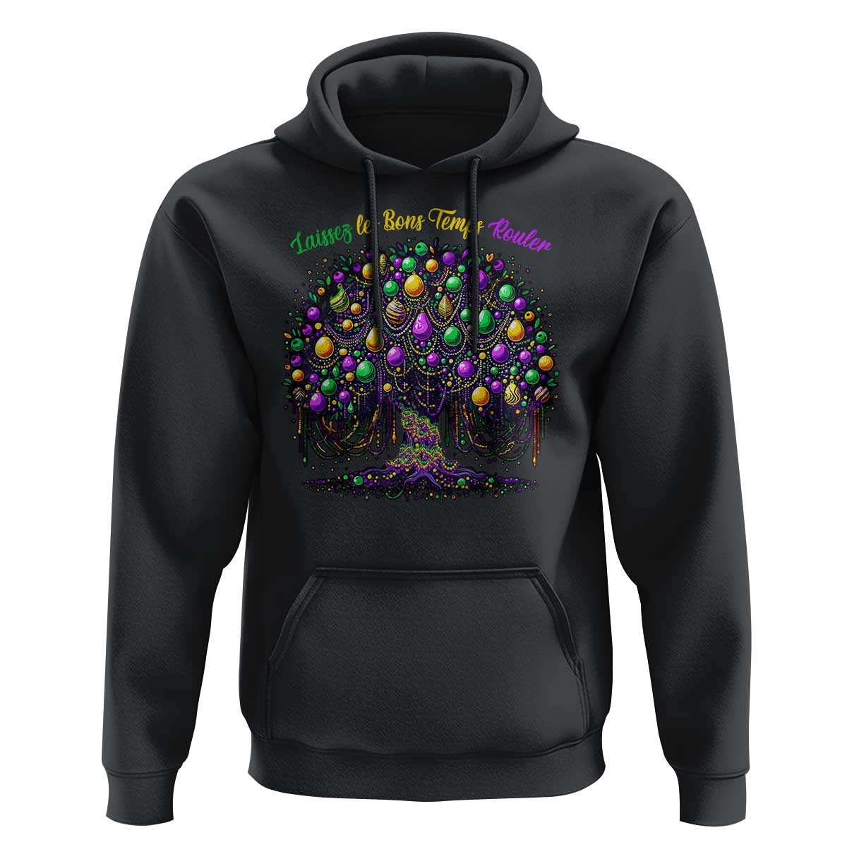 Mardi Gras Bead Tree Hoodie Carnival New Orleans 2025 Laissez Les Bons Temps Rouler