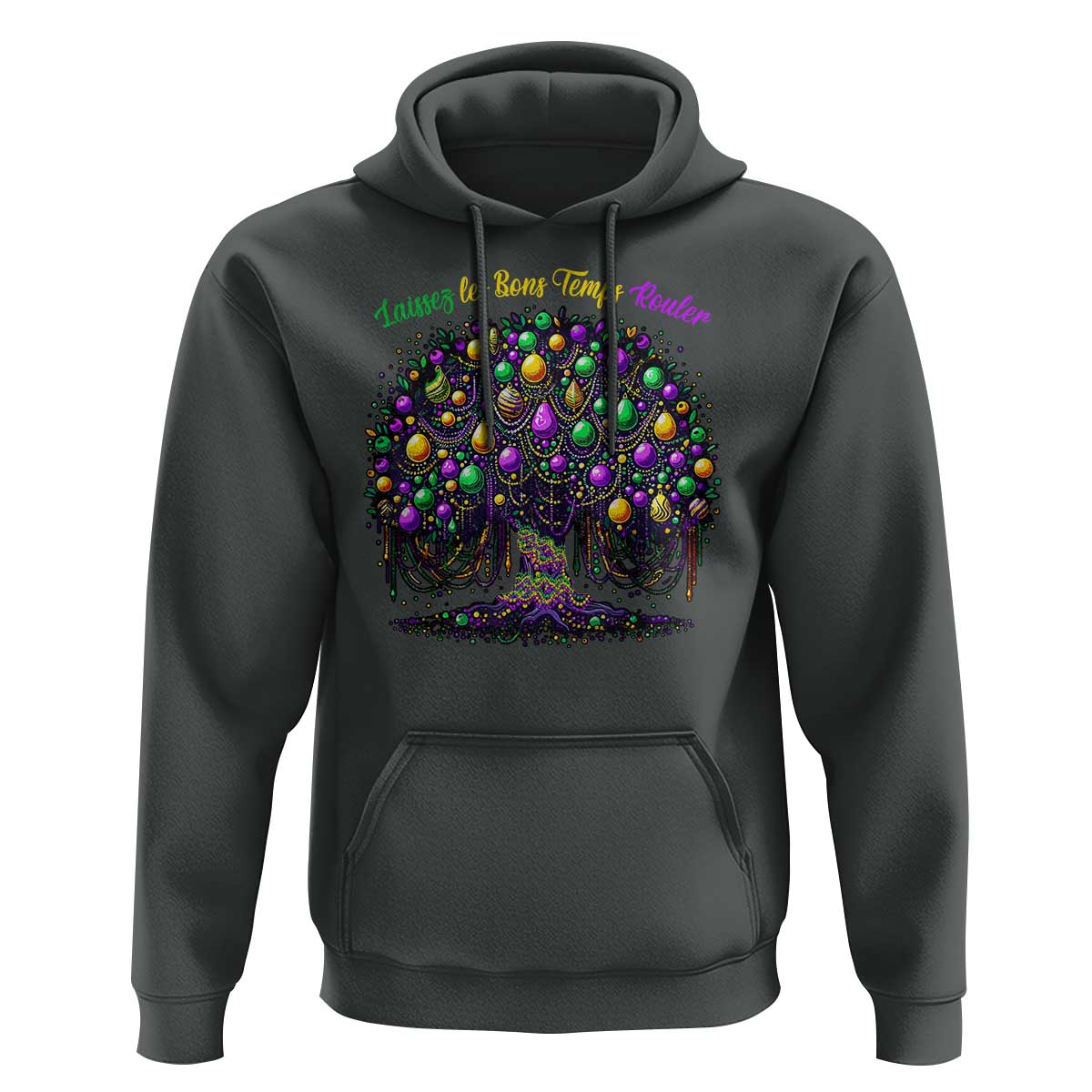 Mardi Gras Bead Tree Hoodie Carnival New Orleans 2025 Laissez Les Bons Temps Rouler
