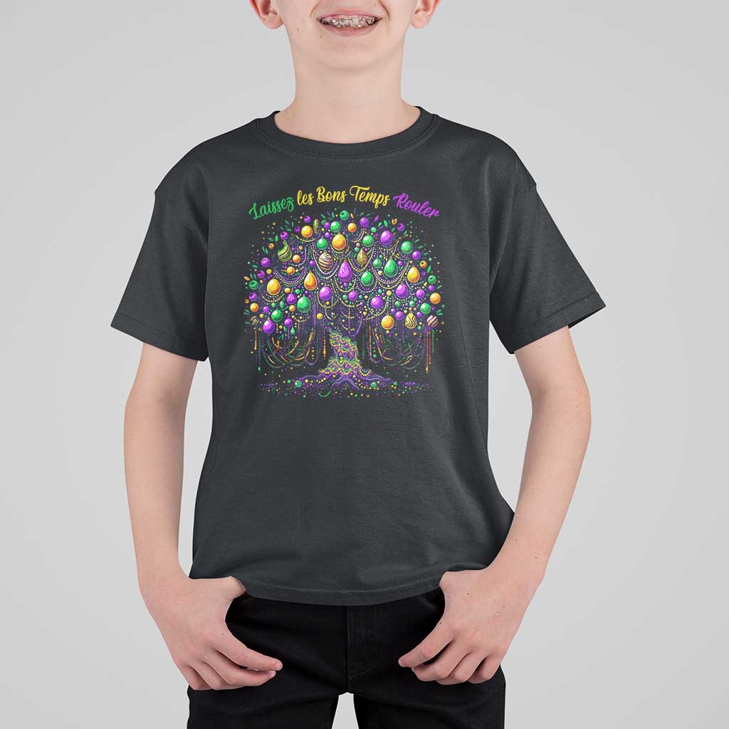 Mardi Gras Bead Tree T Shirt For Kid Carnival New Orleans 2025 Laissez Les Bons Temps Rouler