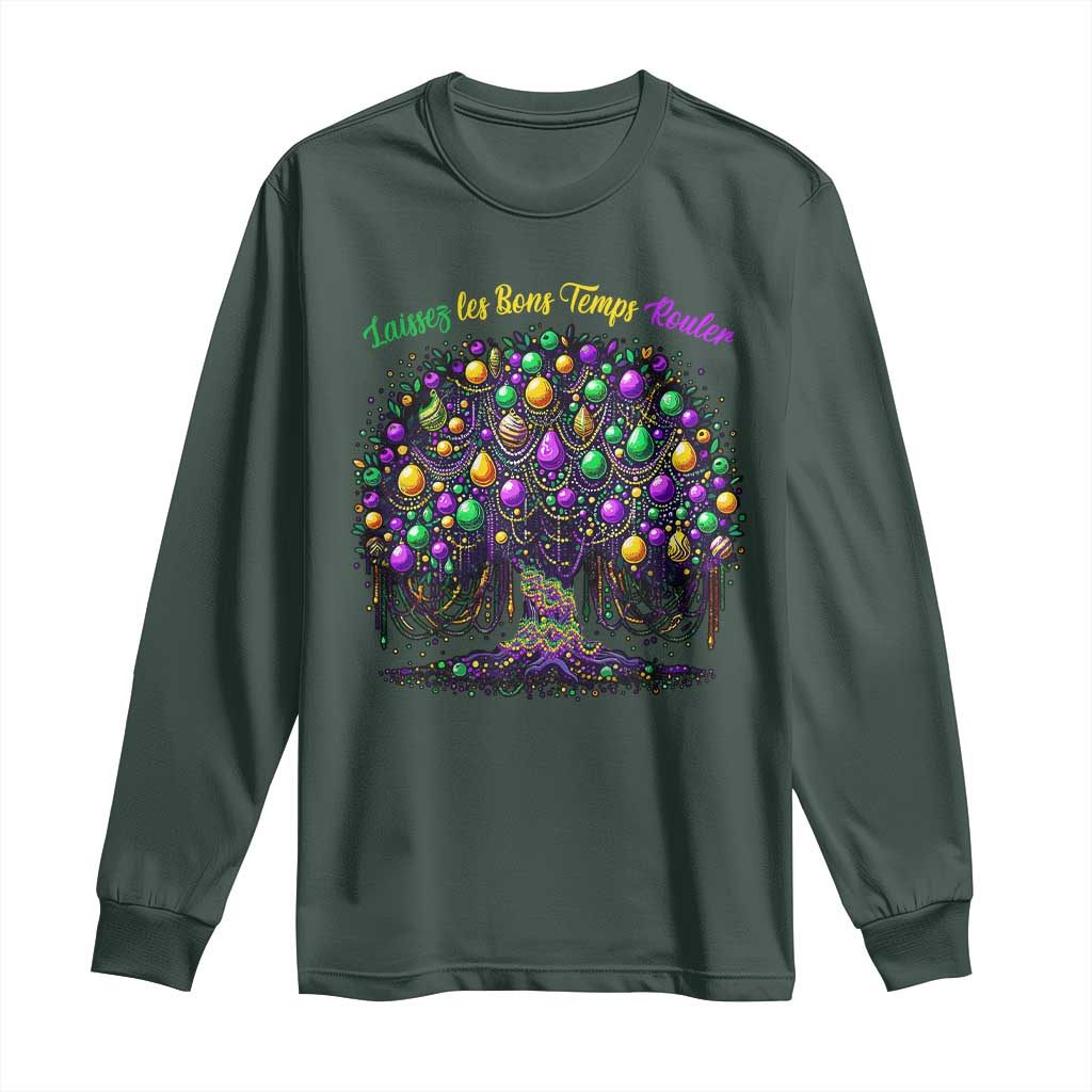 Mardi Gras Bead Tree Long Sleeve Shirt Carnival New Orleans 2025 Laissez Les Bons Temps Rouler