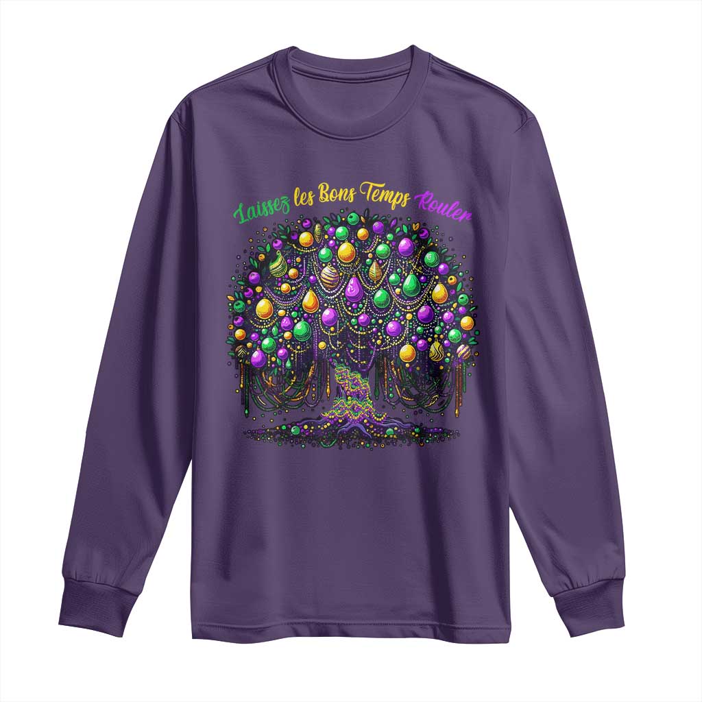 Mardi Gras Bead Tree Long Sleeve Shirt Carnival New Orleans 2025 Laissez Les Bons Temps Rouler