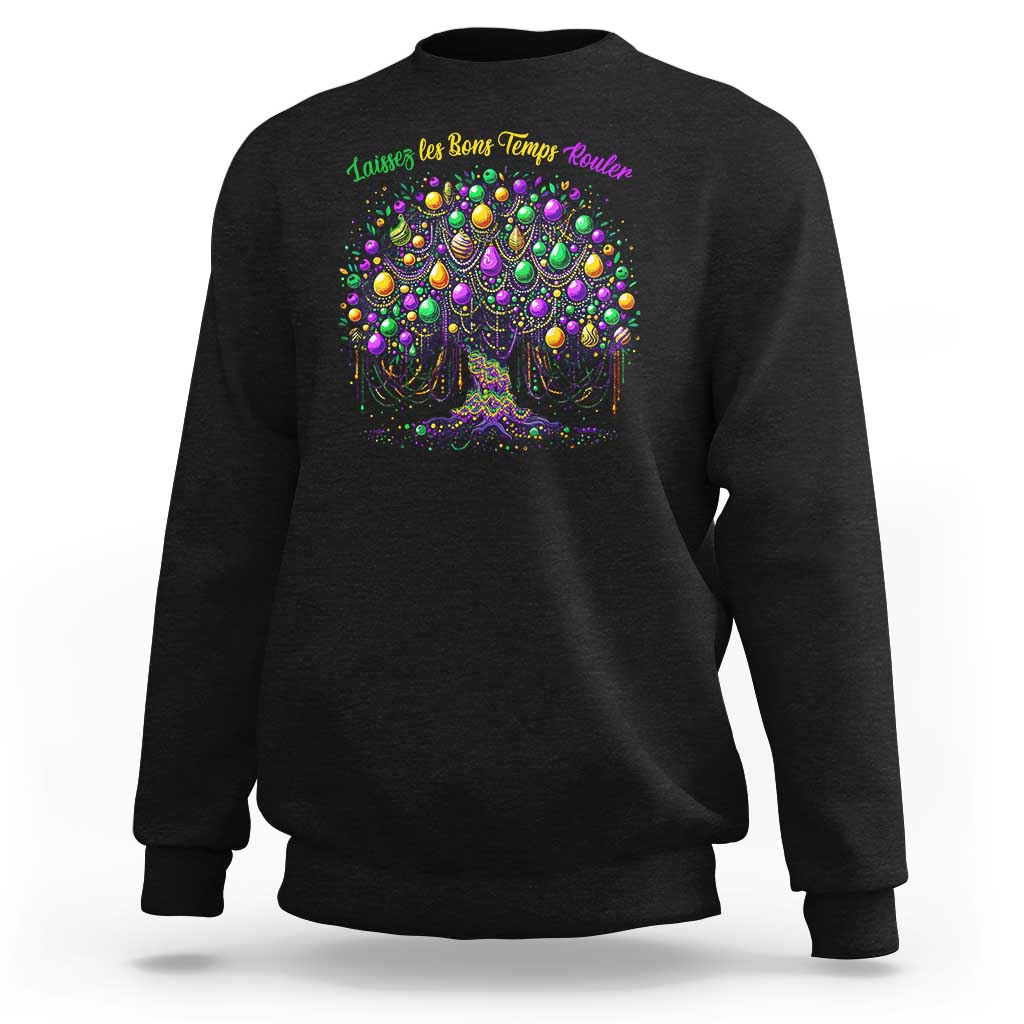 Mardi Gras Bead Tree Sweatshirt Carnival New Orleans 2025 Laissez Les Bons Temps Rouler